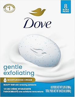 Dove Beauty Bar Soap 8 Bars Gentle Exfoliating, for Soft, Smooth Skin, Gently Renews Skin 3.75 oz