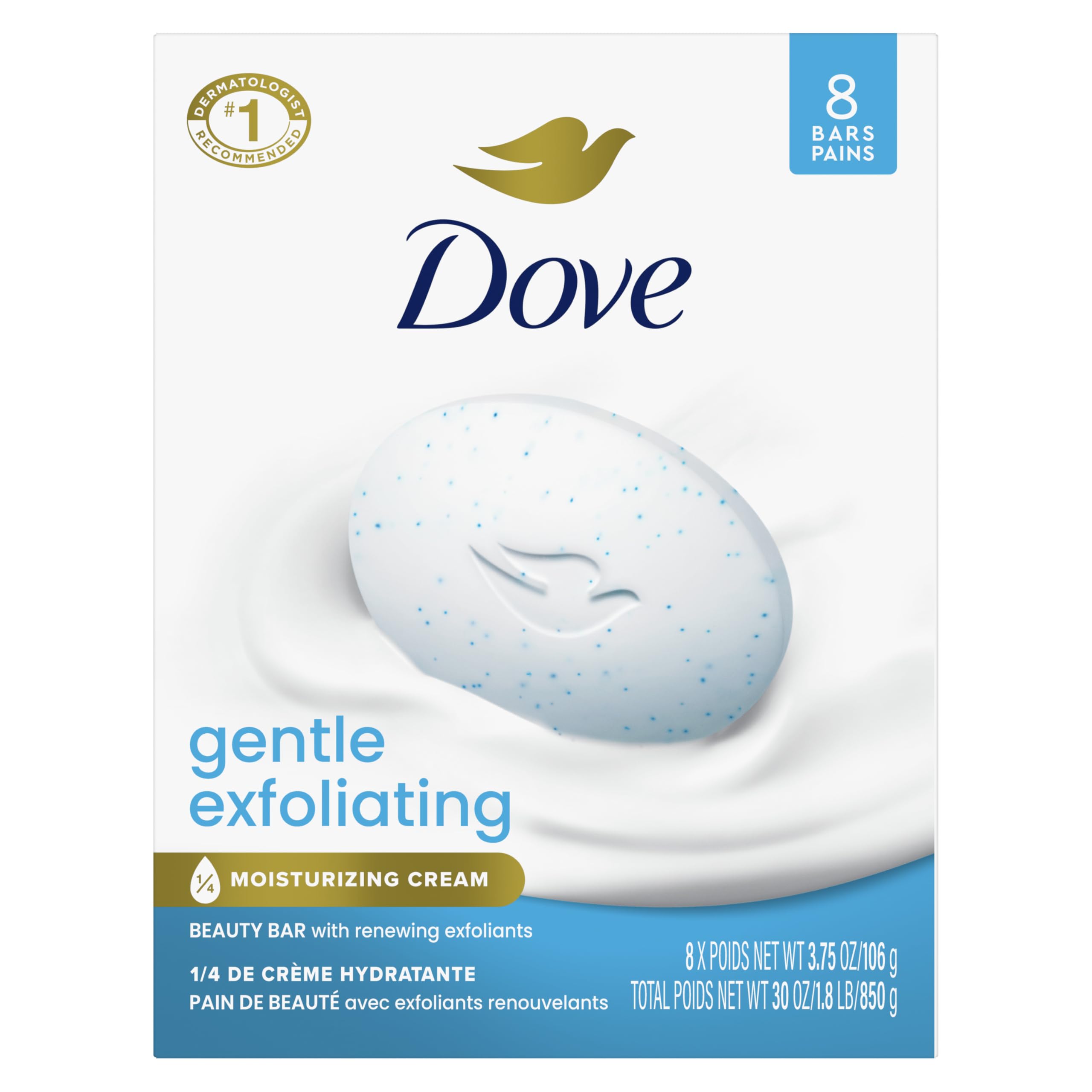 Dove Beauty Bar Soap 8 Bars Gentle Exfoliating for Soft Smooth Skin Gently Renews Skin 3 75 oz