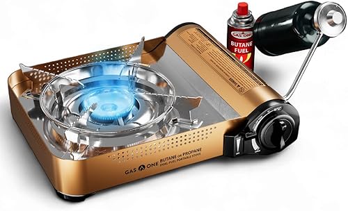 Gas ONE GS-4000P - Estufa de campamento - Estufa de propano o butano de primera calidad con práctica funda de transporte - Patentada - Ideal para