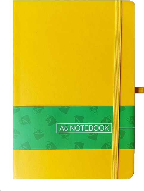 A5 Hardback Notebook Lined Notepad Note Book Notes Journal Diary with Pen Holder for Office Home School Use (Yellow)
