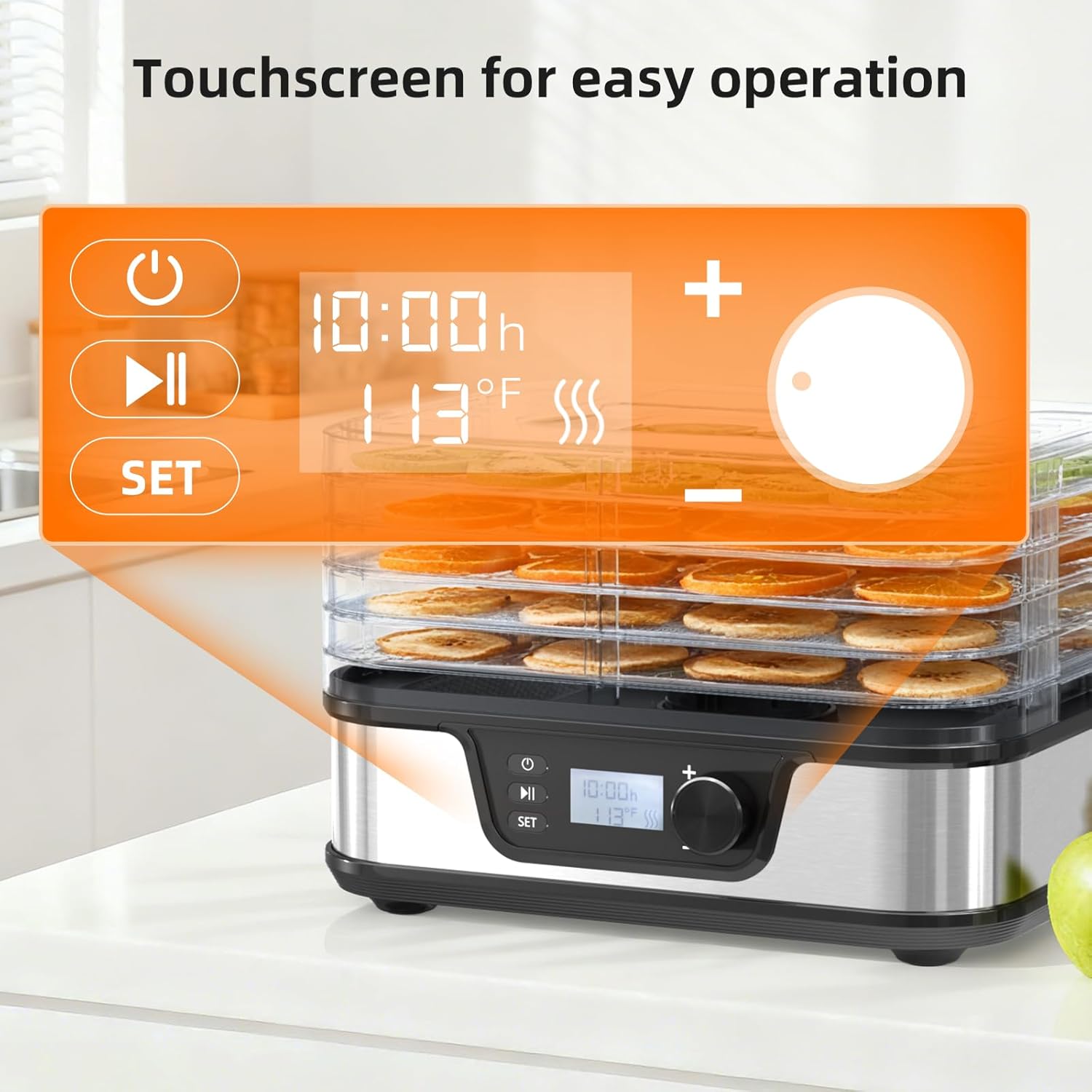 Kndko Food Dehydrator 350W Machine With Digital Adjustable Temperature and 72H Timer,5 BPA-Free Stainless Steel Trays for Fruits Vegetables and Meat