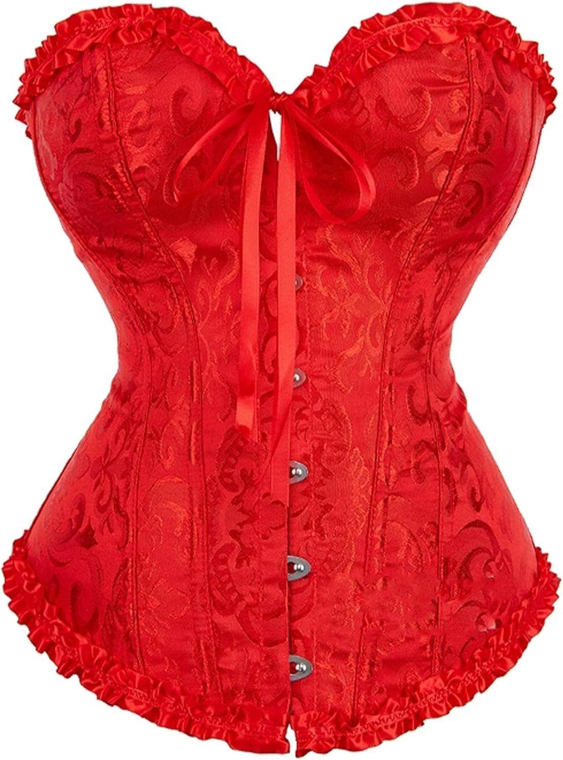 OMZIN Women Summer Sexy Lace up Corset Bustier Waist Cincher Overbust Satin Boned Floral Trim Shapewear