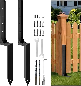 Fence Post Repair Kit,Fence Post Anchor,2 Pcs | Anchor Ground Stakes,Adjustable Base,For Repairing Tilted,Broken Garden Fences, Mailboxes, and Road Signs