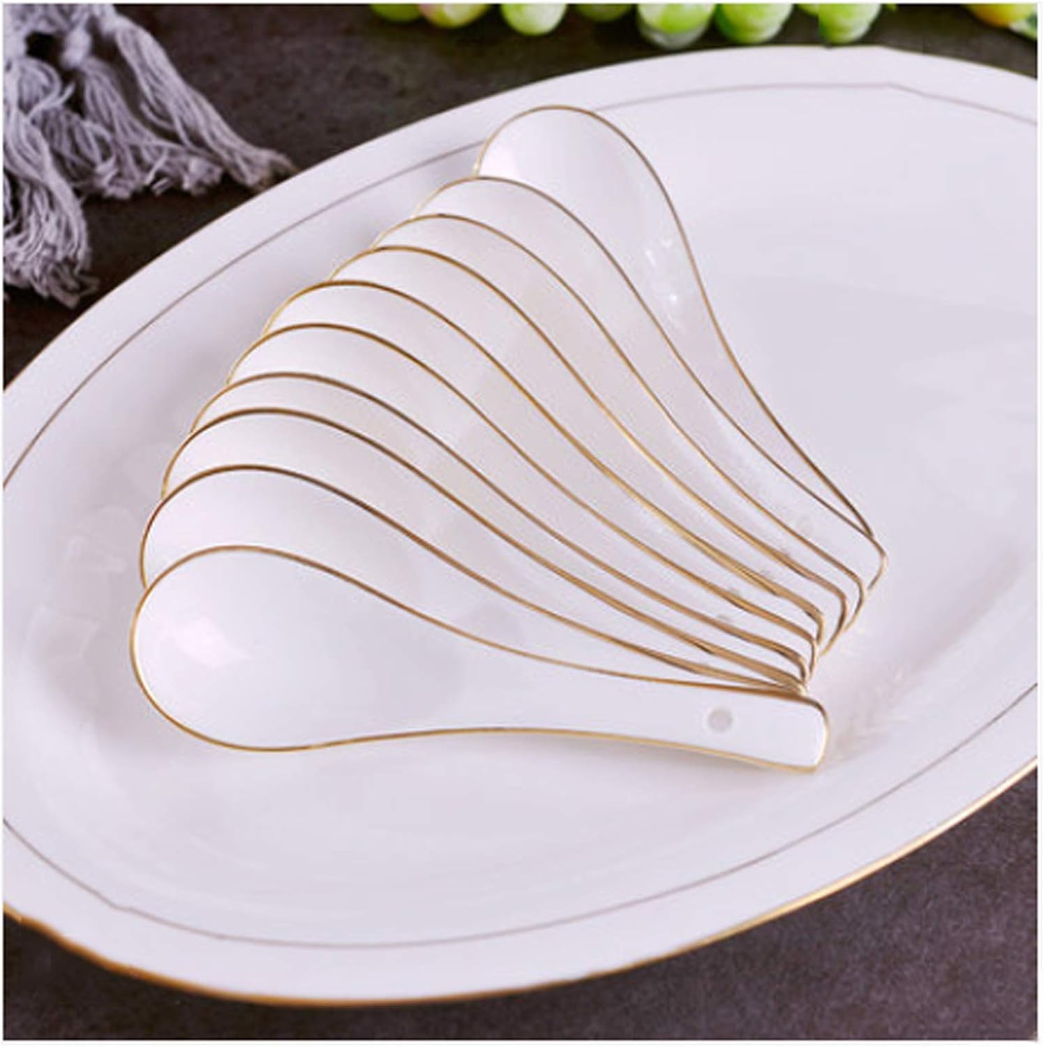 Serving spoon [Ten packs] Healthy Long Handle Spoon Set Creative Cute Household Ceramic Spoon Easy to Clean Dessert spoon (Size : Small)