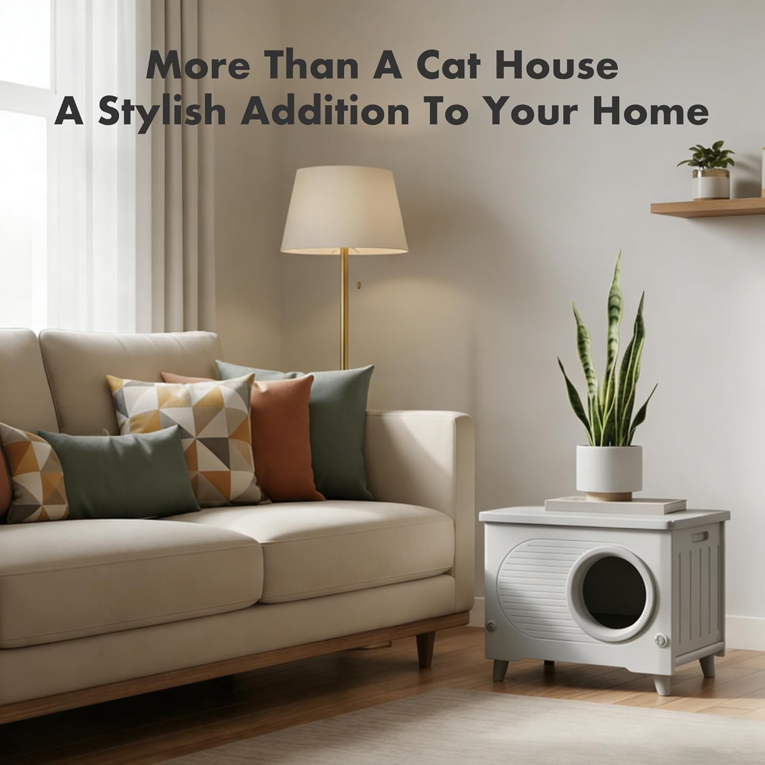 Outdoor Cat House Weatherproof, Insulated Heavy-Duty Plastic Feral Cat Shelter with Escape Door & Rain Curtain, Elevated Stackable Cat House for All Seasons Indoor Outdoor with Cozy Cushion