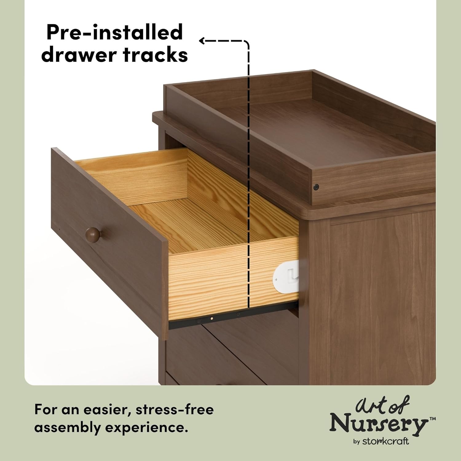 Storkcraft Rio 3 Drawer Chest with Changing Topper (Hazelnut) – GREENGUARD Gold Certified, Premium Wood Dresser for Baby & Kids Bedroom, Safety Interlocking Drawers, Pre-Installed Tracks, Kids Chest