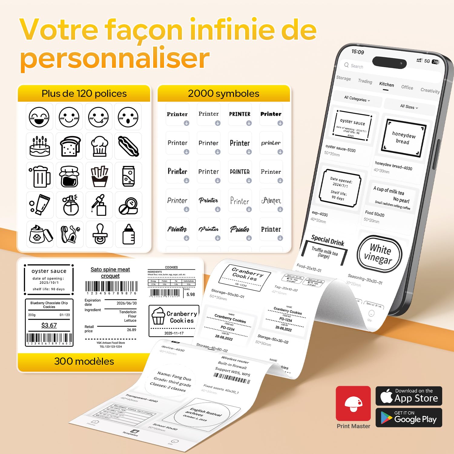 Memoking Étiqueteuse Portable, Etiqueteuse Autocollantes Bluetooth Facile à Utiliser pour Le Bureau, la Maison, Les Affaires Imprimante sans Encre Compatible Téléphones/PC