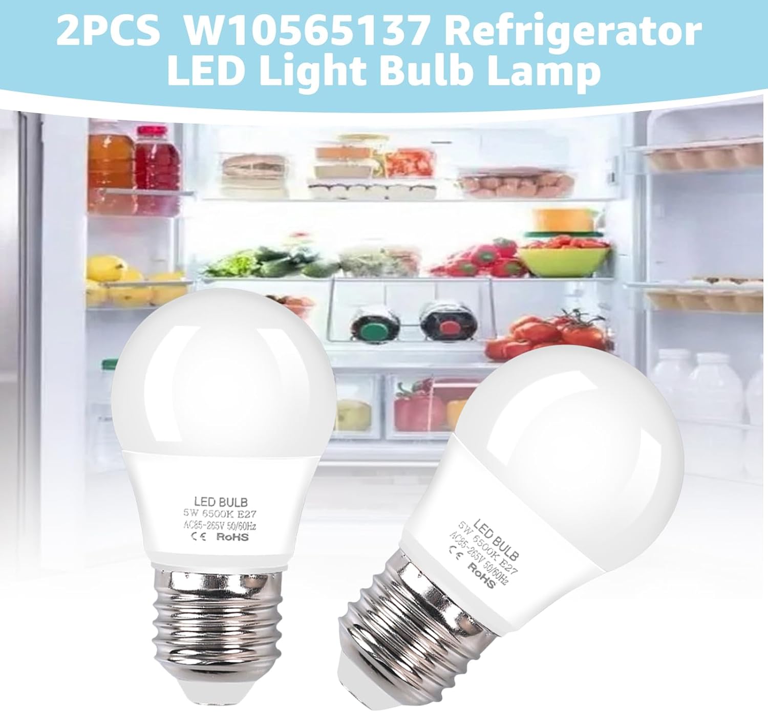 2PCS W11338583 W10565137 Refrigerator Light Bulb Lamp for Whirlpool Freezer Maytag Replace W11043014 W10745744 W11196500 Freezer LED Light Bulb