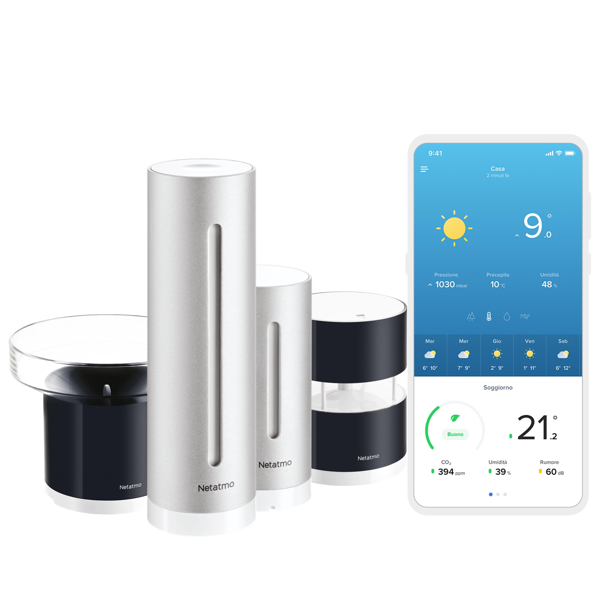Netatmo STAZIONE METEO INTELLIGENTE + ANENOMETRO INTELLIGENTE + PLUVIOMETRO INTELLIGENTE