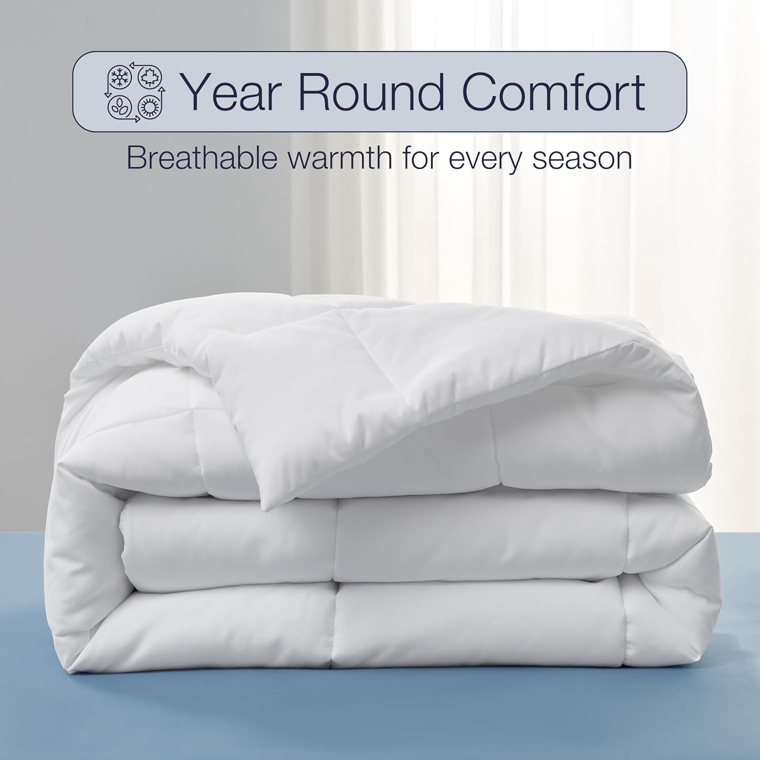 Casual Living Duvet Insert King Comforter Cooling Blanket Lightweight Hypoallergenic Reversible White Comforter with Box Stitching Fluffy Bedding Down Alternative Machine Washable, King, White - Image 6