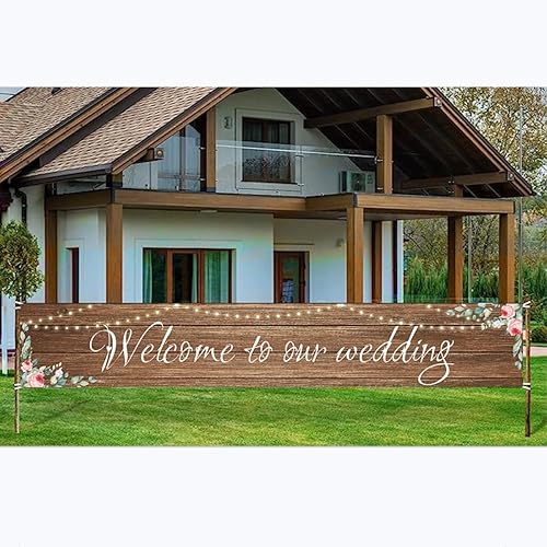 Miniatura 7 de KYMY - Pancarta larga de bienvenida para boda, 118 x 19.7 pulgadas, telón de fondo floral para despedida de soltera, boda, compromiso, fiesta,