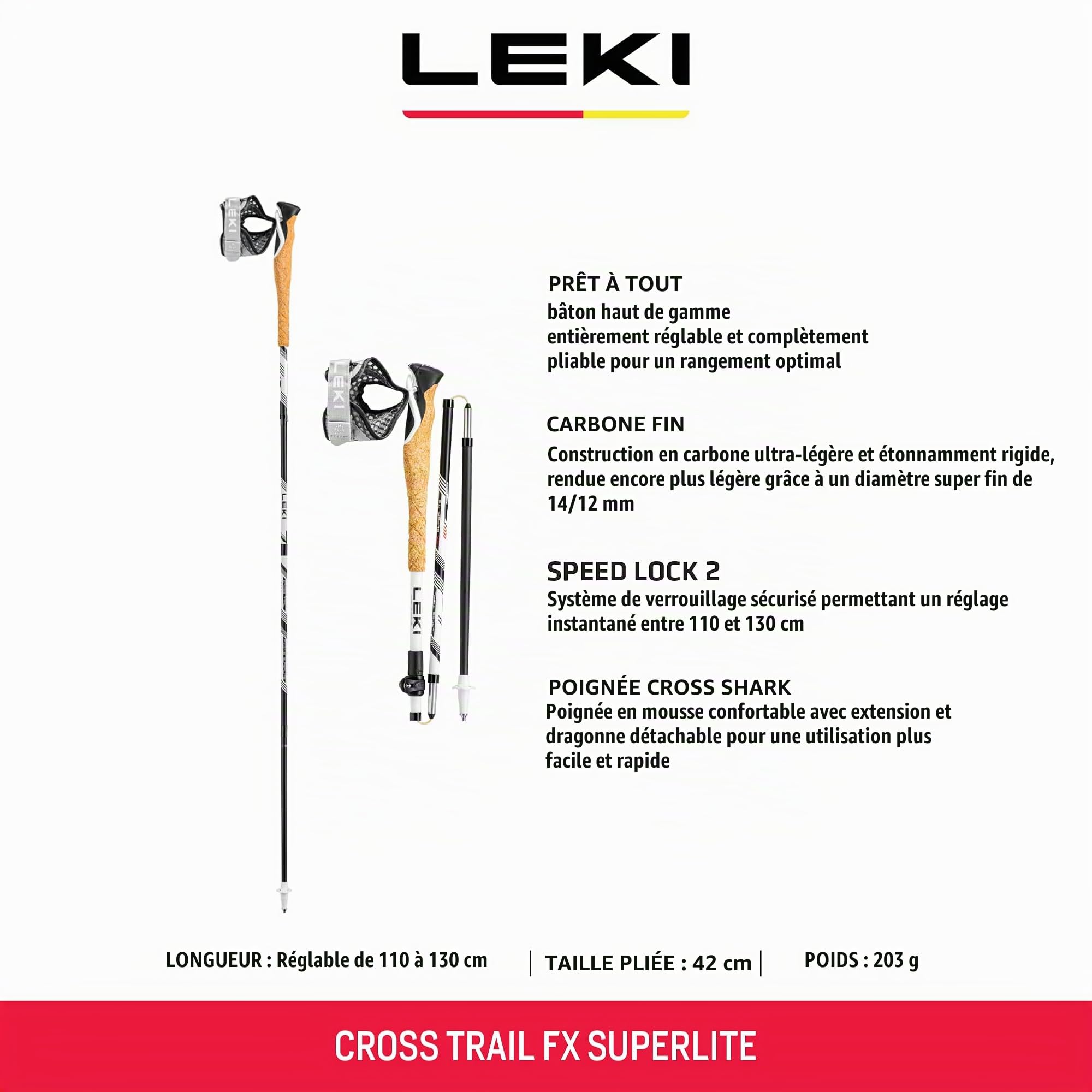 Leki Cross Trail FX Superlite Bâtons 110-130 cm