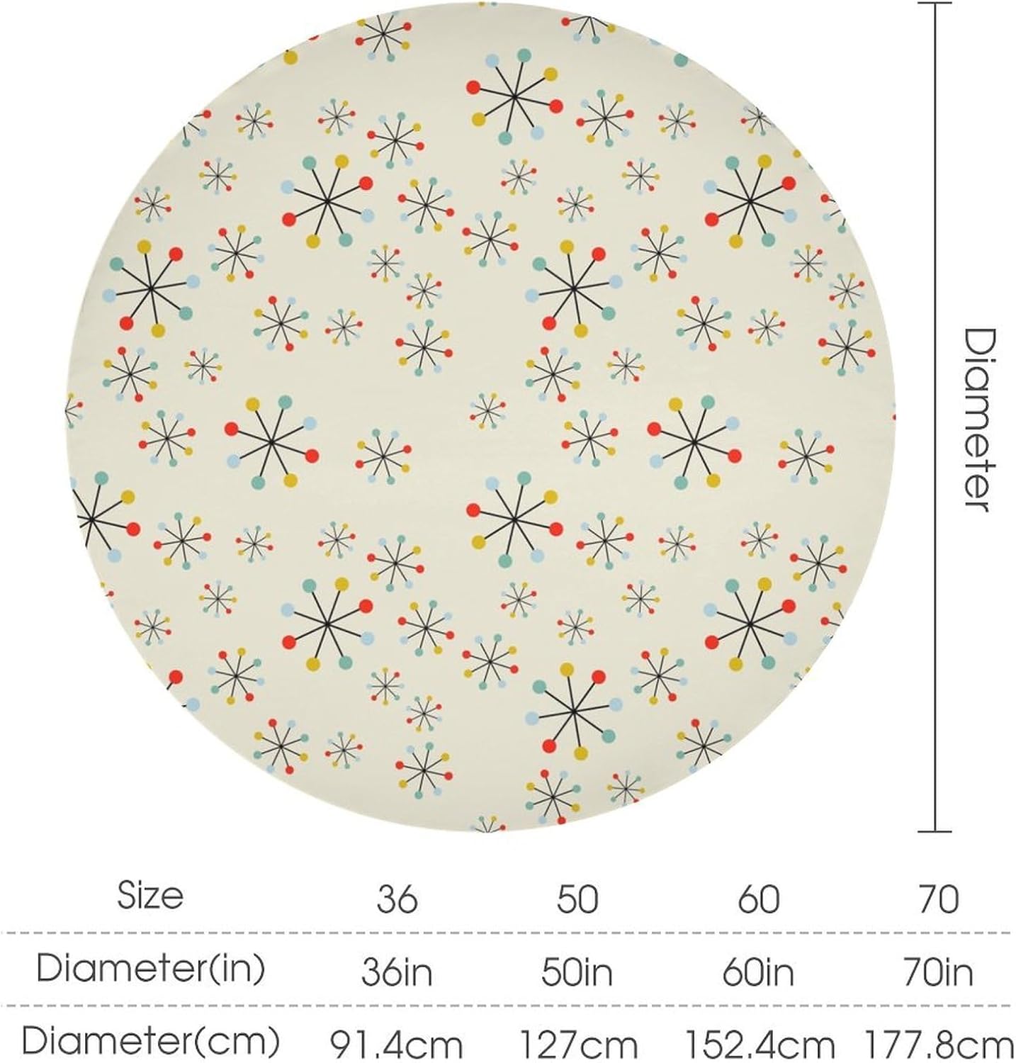 Mid Century Tablecloths Modern Star Retro Atomic Space Age Abstract Repeating Pattern Design Print Table Cover for Home Party Dining Room Kitchen Decor, 60x60in【Round】