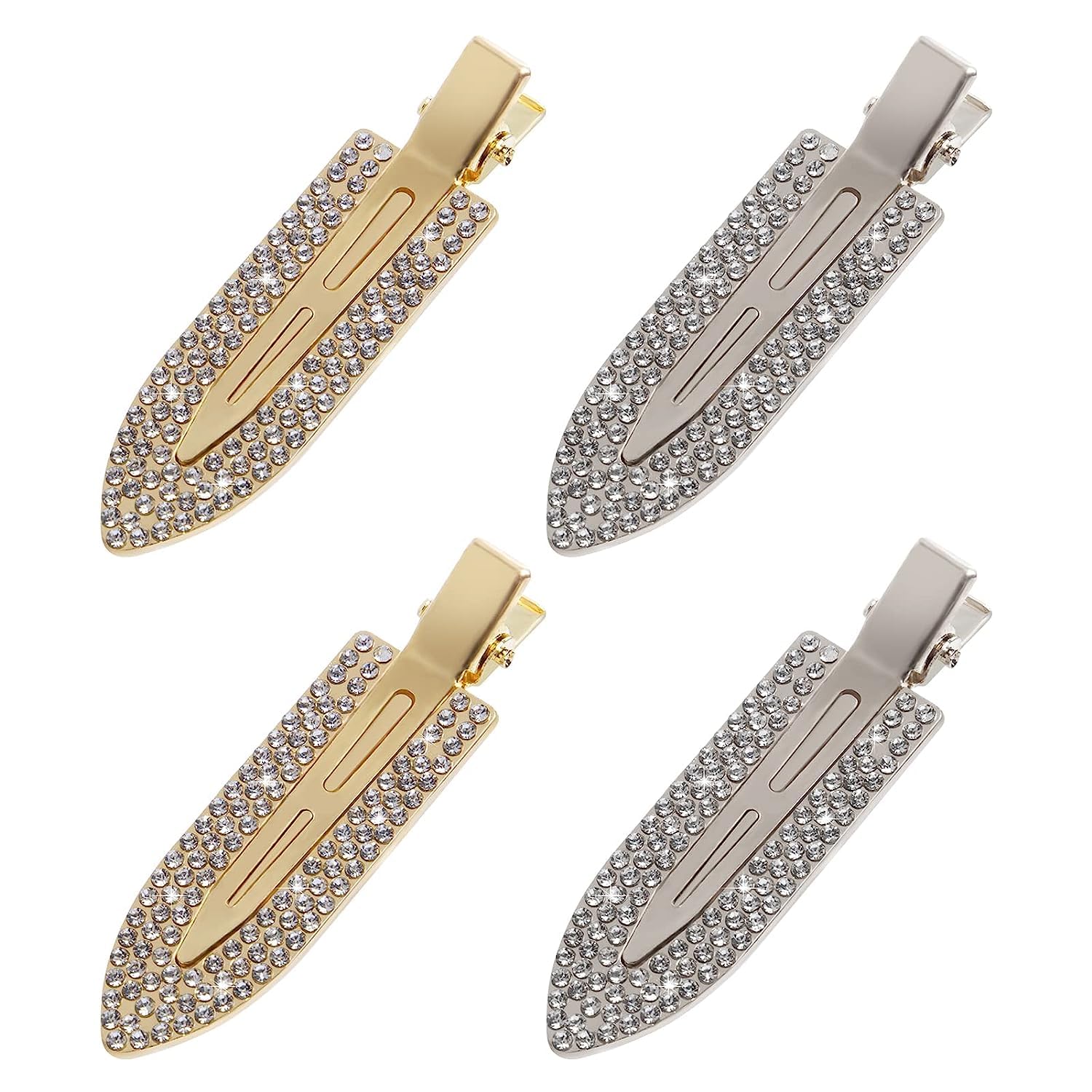 ORiTi 4pcs Rhinestone No Bend Hair Clips- Metal Shiny Styling Diamond Cut Pin Clip No Dent No Crease Hair Clips Bling Curl Pin Barrette