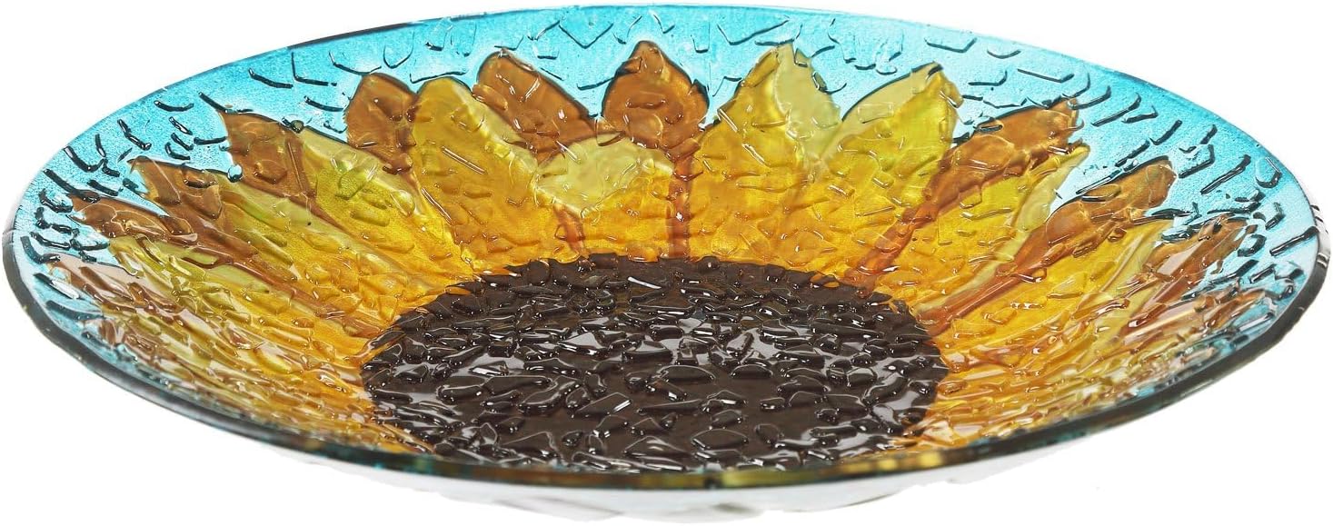 Goose Creek Glass Bird Bath Garden Hand Painted Bird Bath with Crushed Glass Bird Bath Bowl Wild Bird Feeder for Garden Yard Patio Lawn Decor - 18 x 2 x 18 Inches 64oz