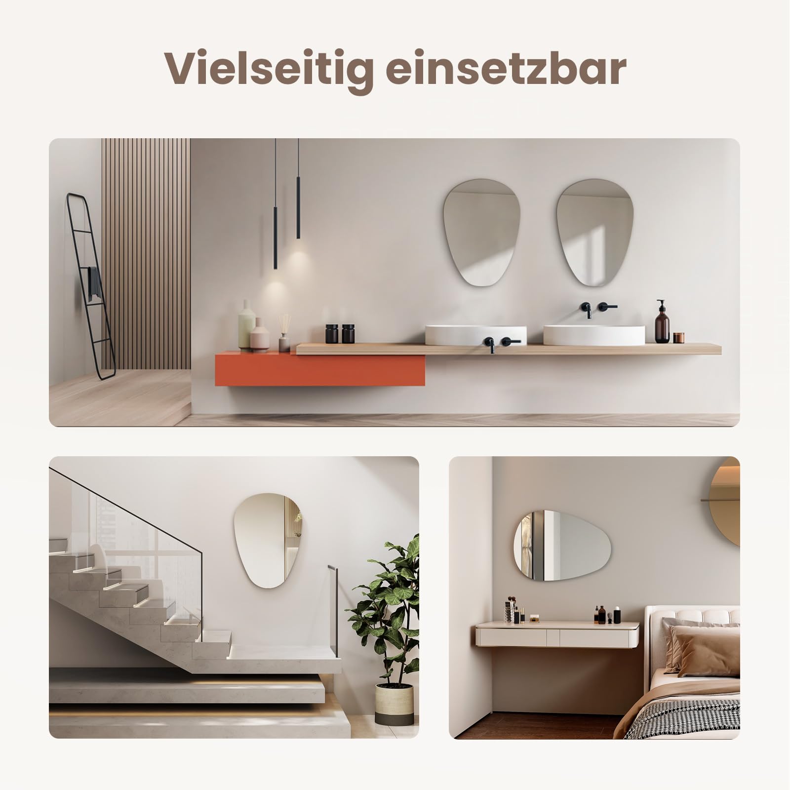 EMKE Specchio asimmetrico decorativo da parete 70x50 cm bagno specchio irregolare con quattro fori di sospensione HD specchio da parete in vetro per bagno, camera da letto, corridoio, lavabo