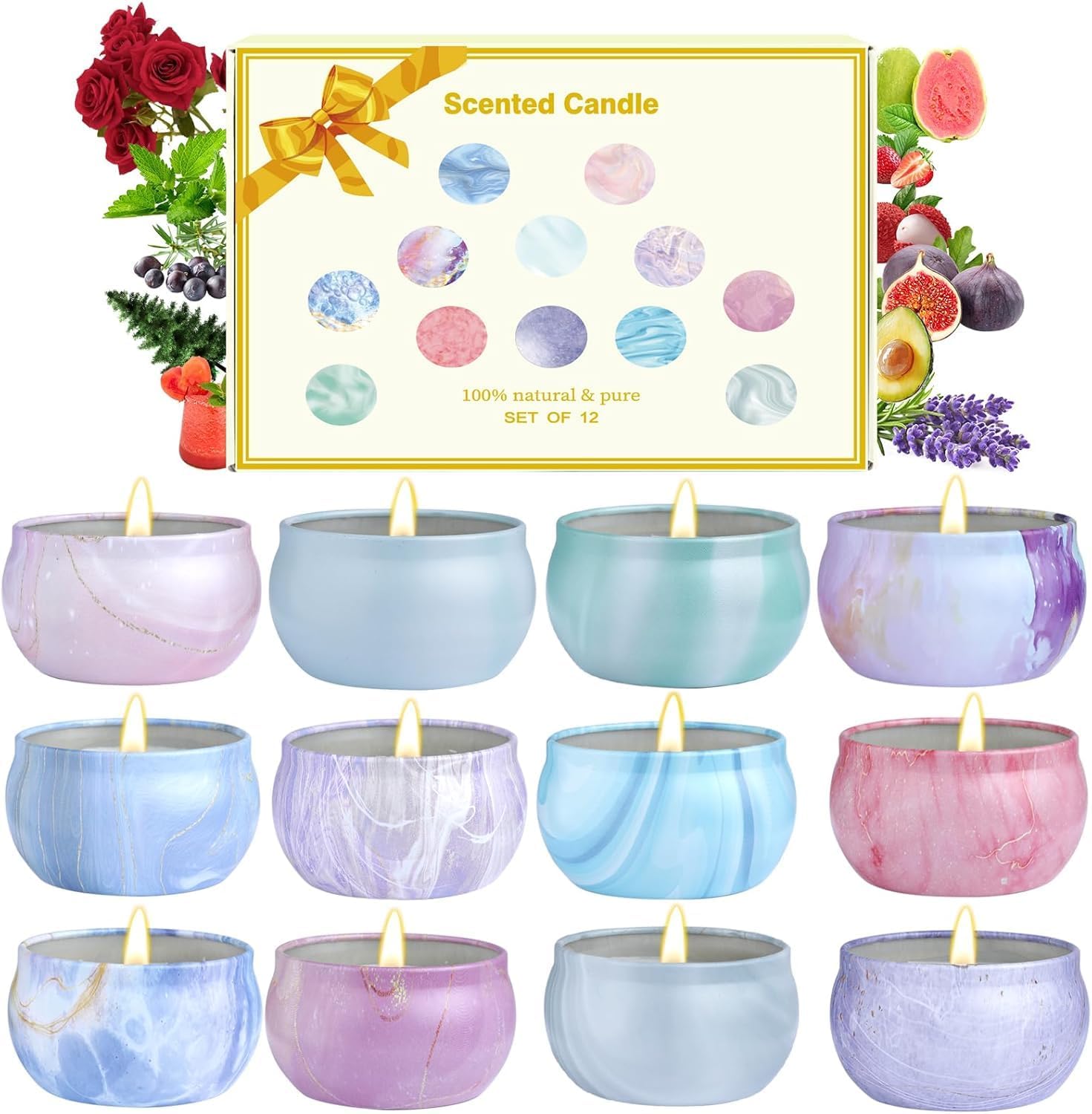 Scented Candles Gift Set,12 Pack Candles for Home Scented, 300 Hour Long Lasting Soy Wax Aromatherapy Candle Set, Birthday Gifts for Women with Gift Box, Christmas Gifts