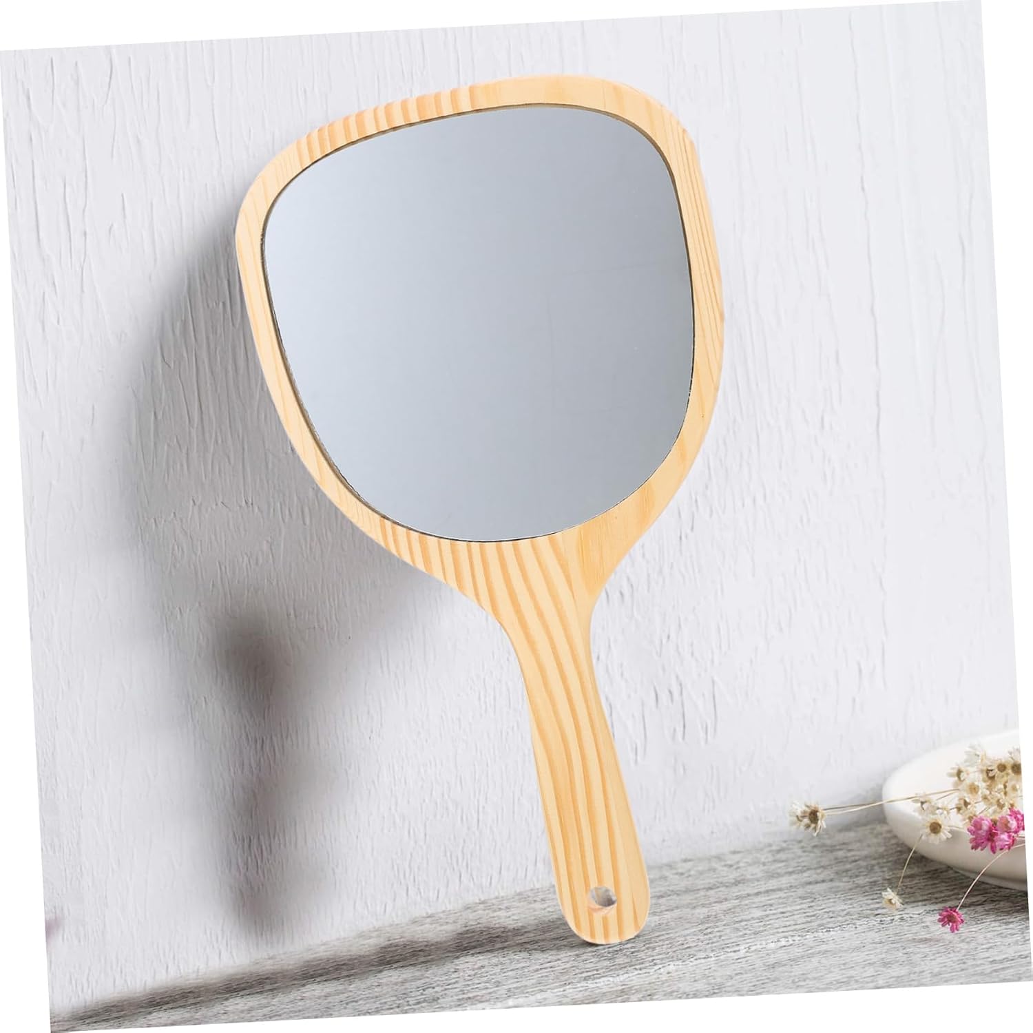 Wood Handle Travel Makeup Mirror for Women, Portable Cosmetic