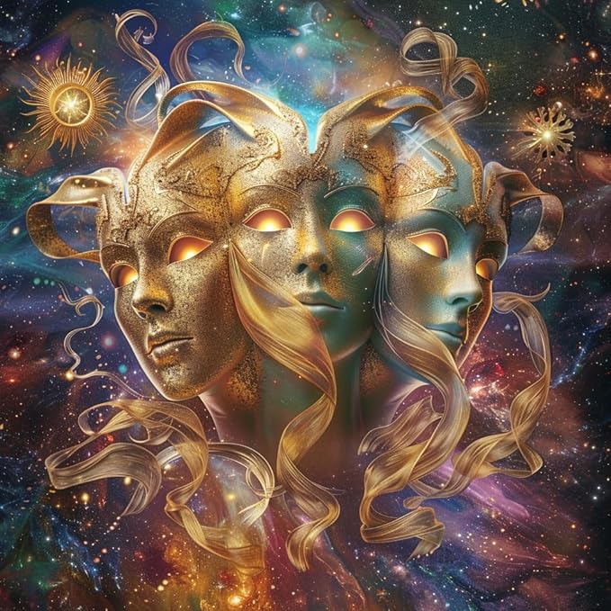 Zodiac Sign Gemini Shining Mask 5D Diamond Art Painting Full Square Drill Diamond Art Painting by Number Kits for Adults Mosaic Cross Stitch for Wall Decor 14x14inch(5)