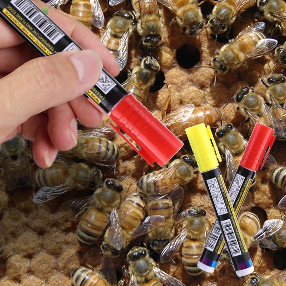 2pcs Marqueur De Reine Des Abeilles,Marquage Stylo Pour Outil D'Apiculteur,Matériel D'élevage De Reines,Stylo Marqueur D'apiculture,Stylos Marqueurs Reine Des Abeilles,Outil D'apiculteur,Rouge,Jaune