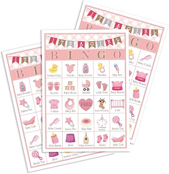 Baby Shower Bingo Games & Party Decorations - 24 Player Gender Reveal Game A08