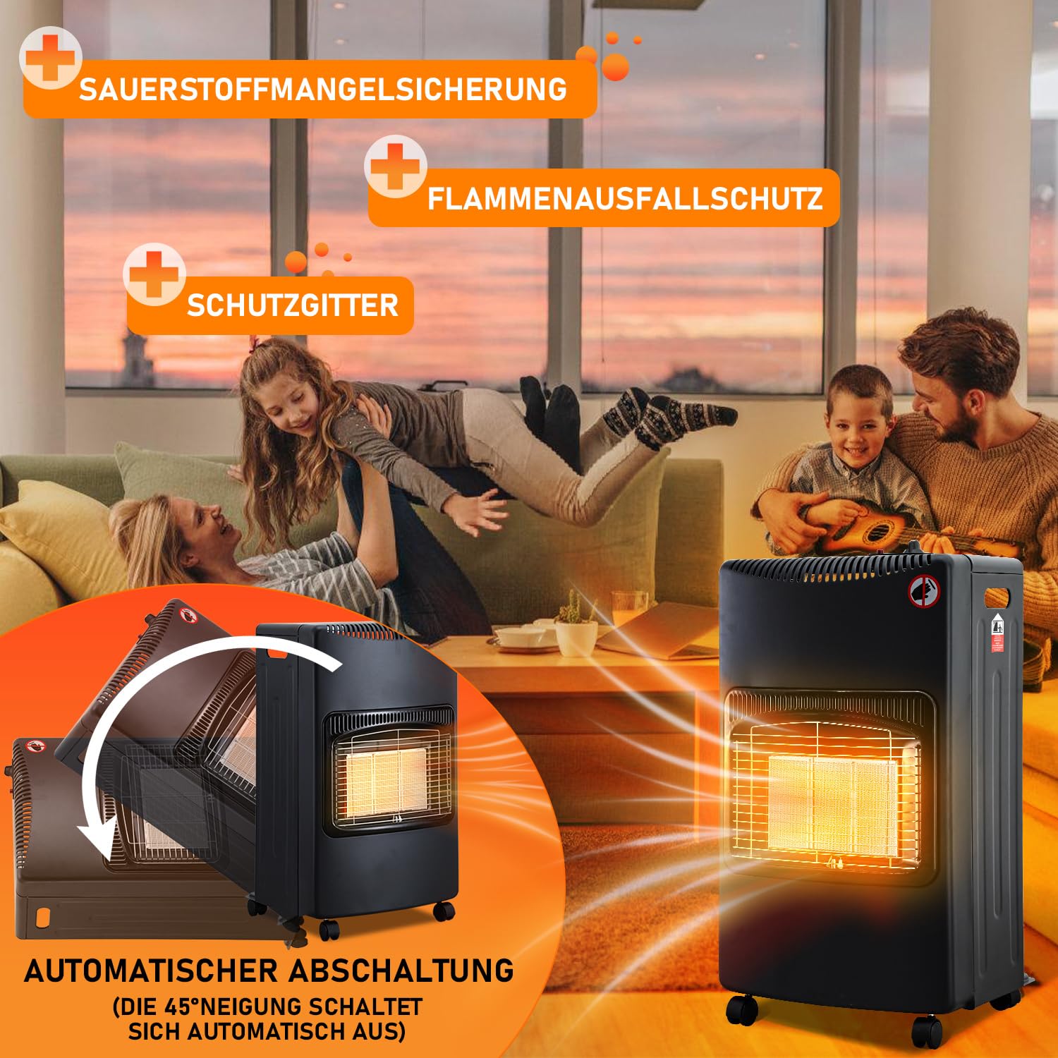 Gasheizung 4200 W, faltbarer Gasheizer mit 3 Heizstufen