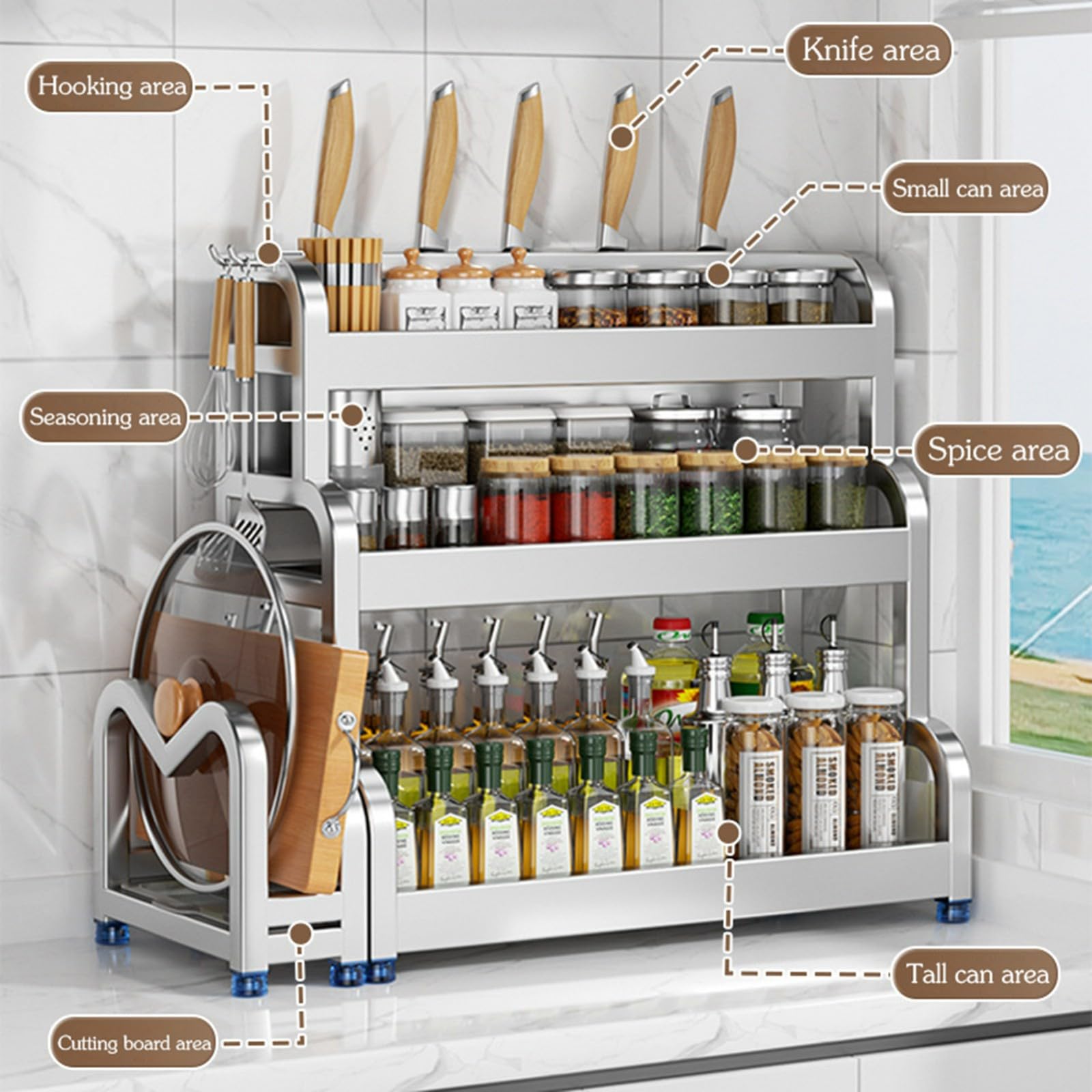 Abtropfgestell mit 2 Ebenen, verstellbar, Edelstahl, multifunktional, Ständer für Gewürze, Messer und Schneidebretter, Schrank, Sto Solut, 2 Stück