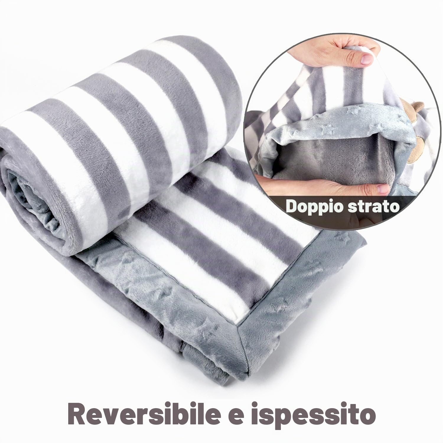 Lussuosa coperta in flanella per neonati, extra morbida e calda, a doppio strato, per carrozzina o culla