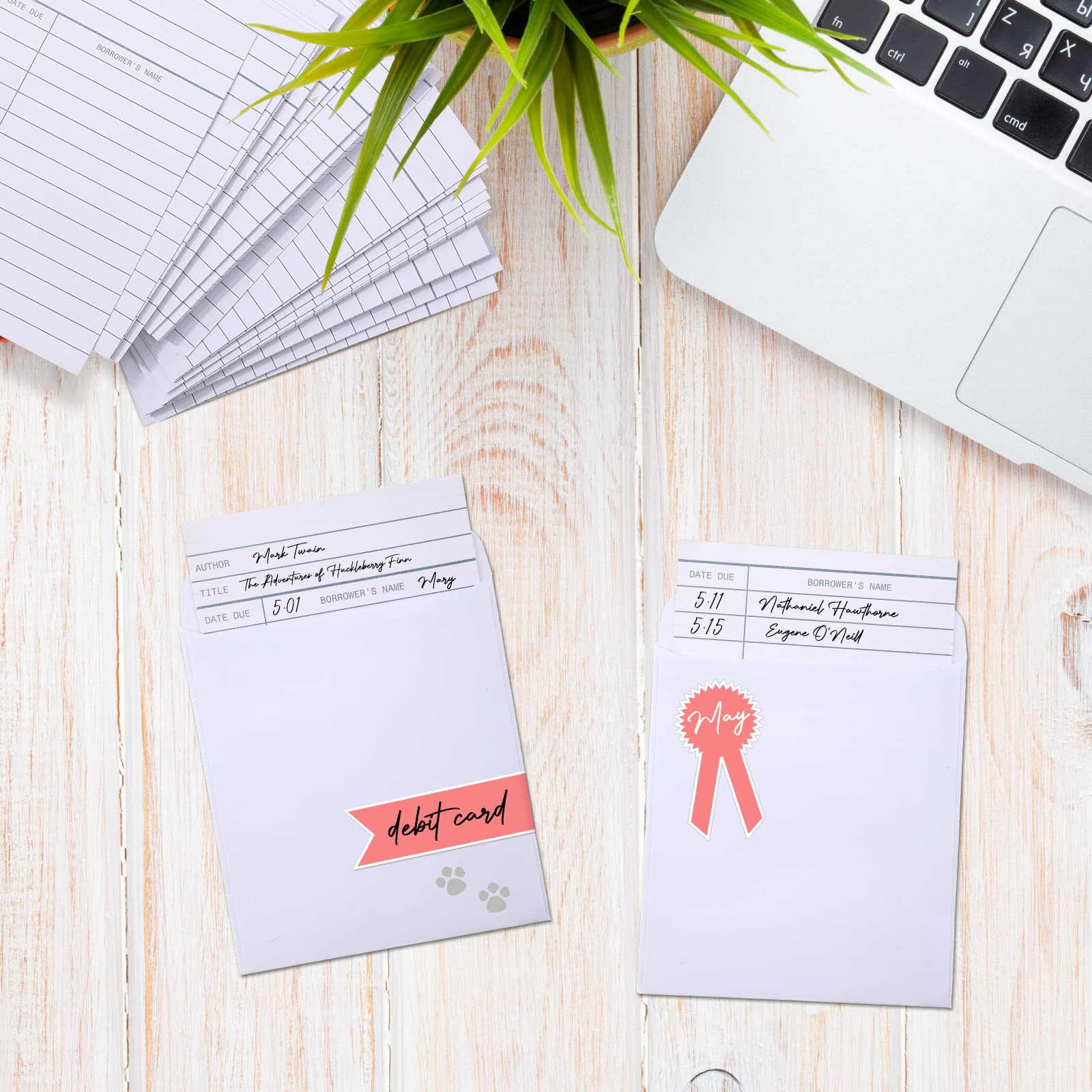 Amazon.com : Nezyo 200 Pcs Library Card Pockets Self Adhesive Backing Due  Date Cards Kits 3 x 5 Inch Include Book Checkout Sleeves and Business  Library Envelopes for Student Classroom Office CDs