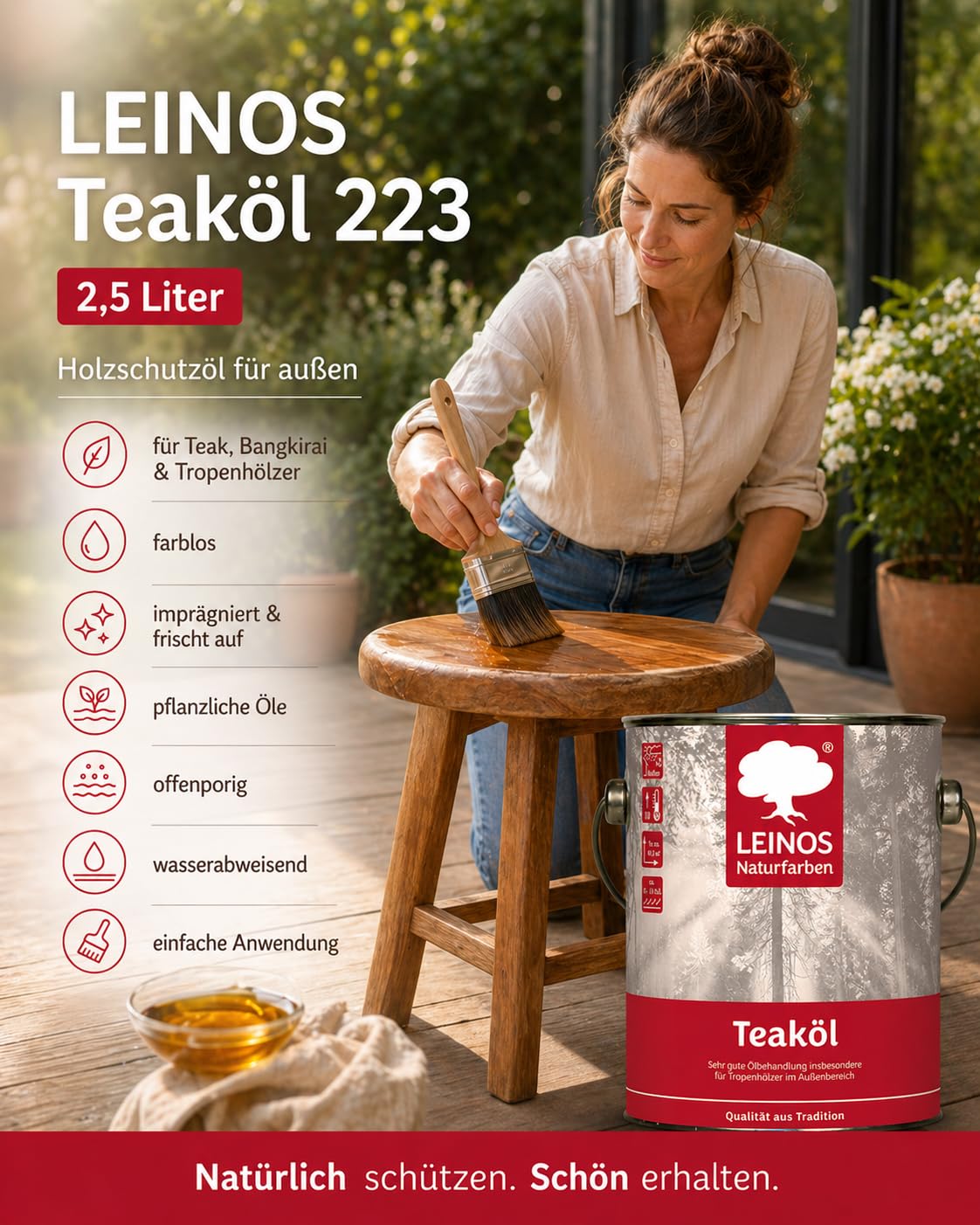 Leinos Nr. 223 teaköl para exterior 2,5 l