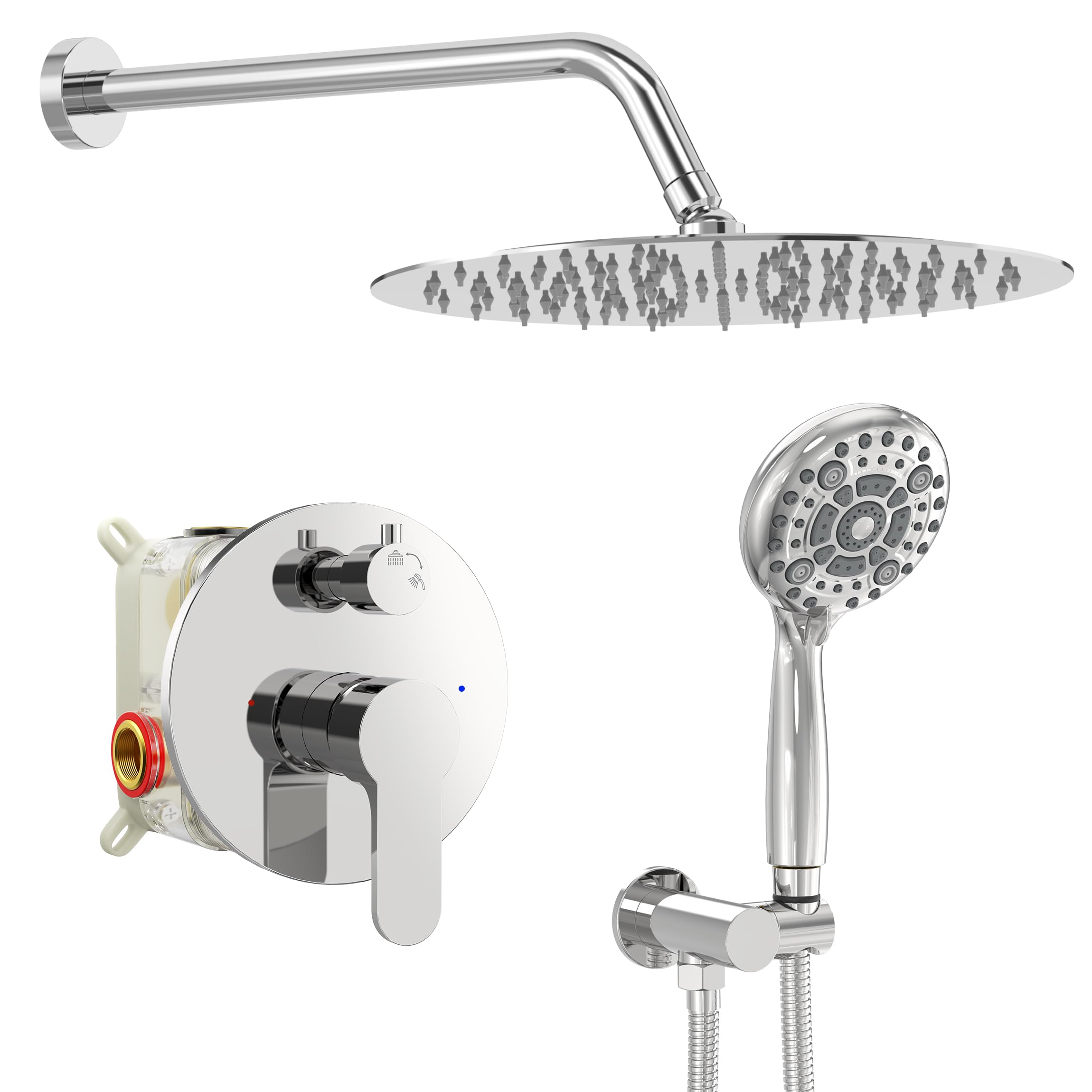 SR SUN RISE Shower Faucet - 12 Inch Multifunctional High Pressure Shower Head System with Handheld Shower Head Fixtures - Valve Included - Polished Chrome