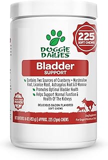 Doggie Dailies Cranberry Supplement for Dogs, 225 Soft Chews, Urinary Tract, Bladder & Kidney Support for Dogs, Cranberry for Dogs with Marshmallow Root, Licorice Root & Apple Cider Vinegar (Bacon)