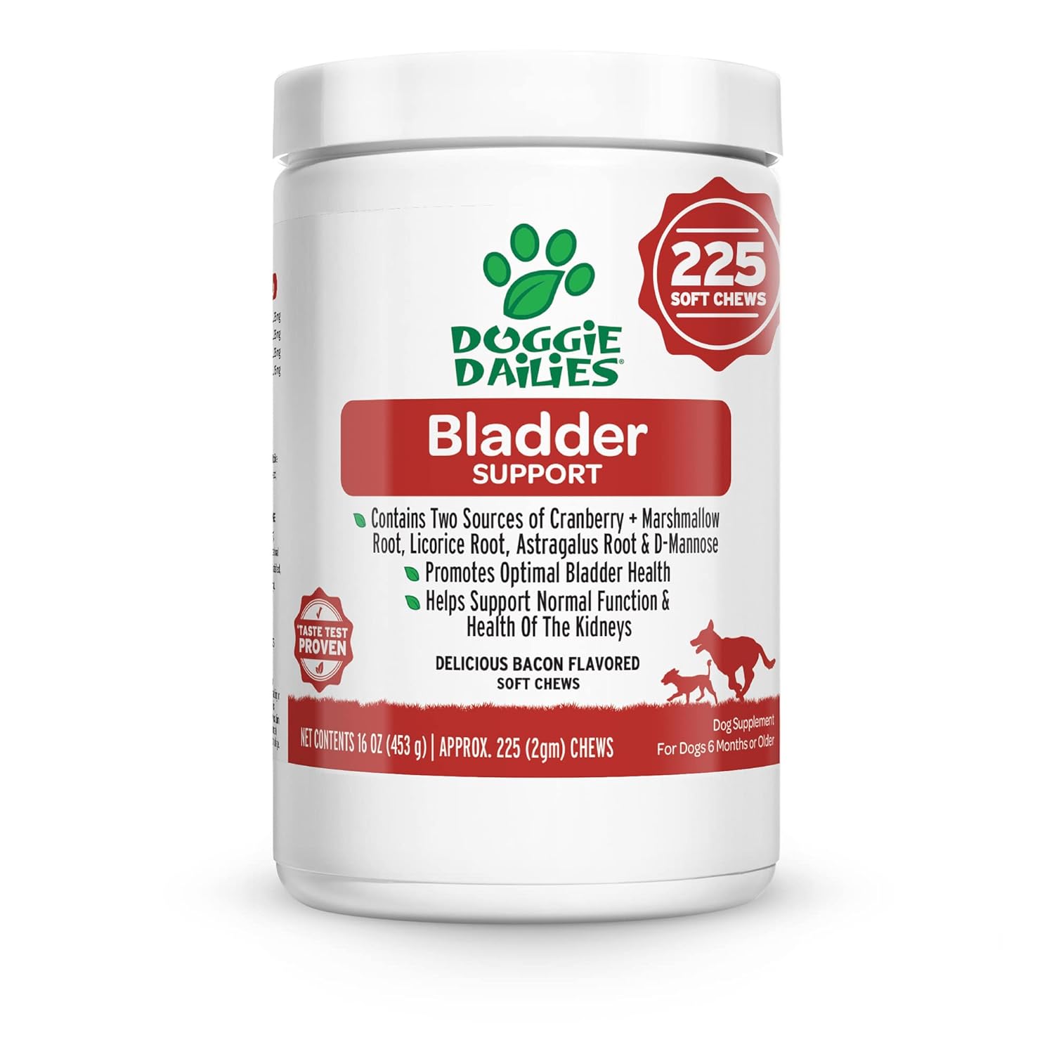 Doggie Dailies Cranberry Supplement for Dogs, 225 Soft Chews, Urinary Tract, Bladder & Kidney Support for Dogs, Cranberry for Dogs with Marshmallow Root, Licorice Root & Apple...