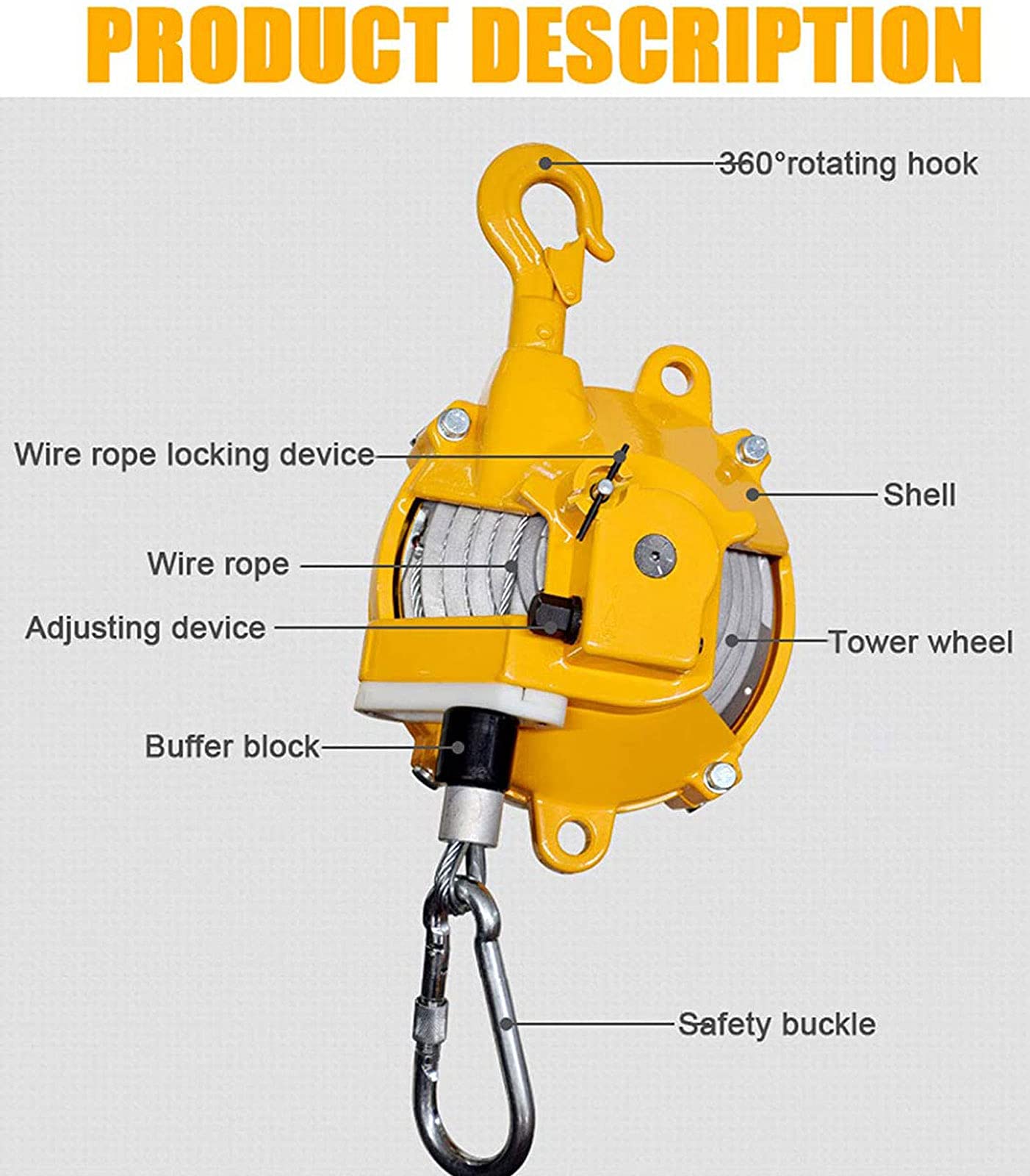 Bilanciere a Molla Retrattile Portautensile, Autobloccante Supporto Retrattile Spring Balancer per Fabbrica Catena Montaggio, Tensione Regolabile, Guscio in Acciaio, Lunga Durata