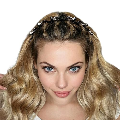 Miniatura 4 de BeautyHair 3 diademas de doble capa con clip, diamantes de imitación y elegancia perla, accesorio para el cabello de moda, peinado de diadema de moda