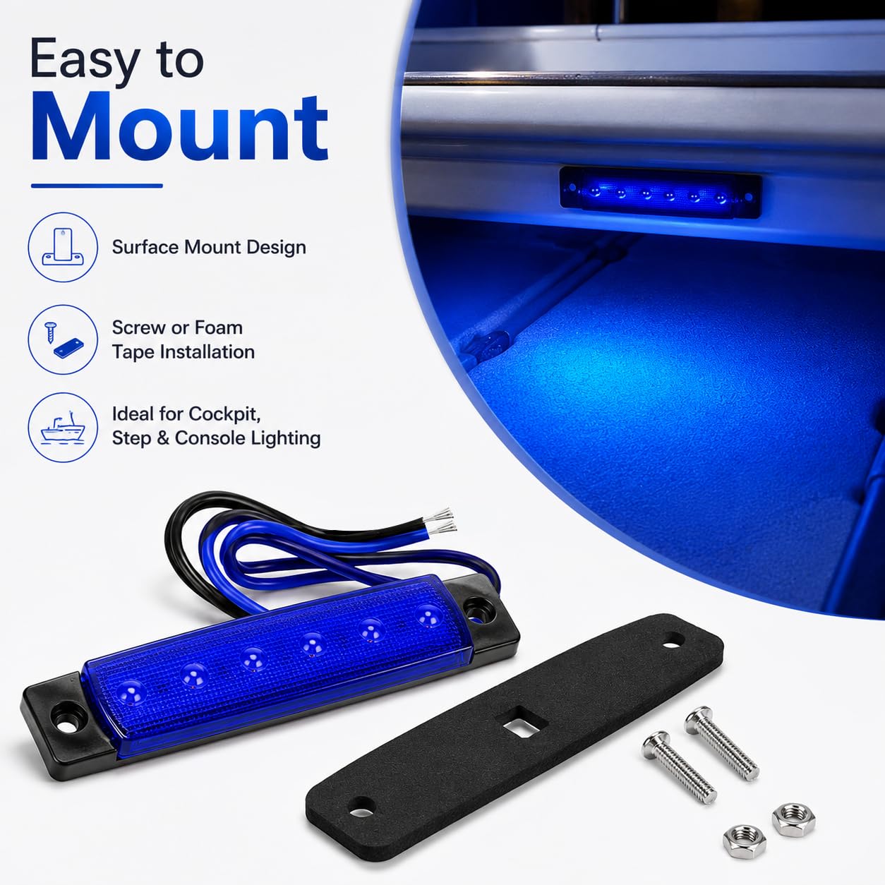 Shangyuan Marine Boat Lights, Utility Led Interior Lights For Boat Deck Courtesy Transom Cockpit Light, 12v Waterproof Marine Lighs For Yacht Fishing Pontoon Boat Sailboat Kayak Bass Boat Vessel, 6Pcs — Amazon image 4