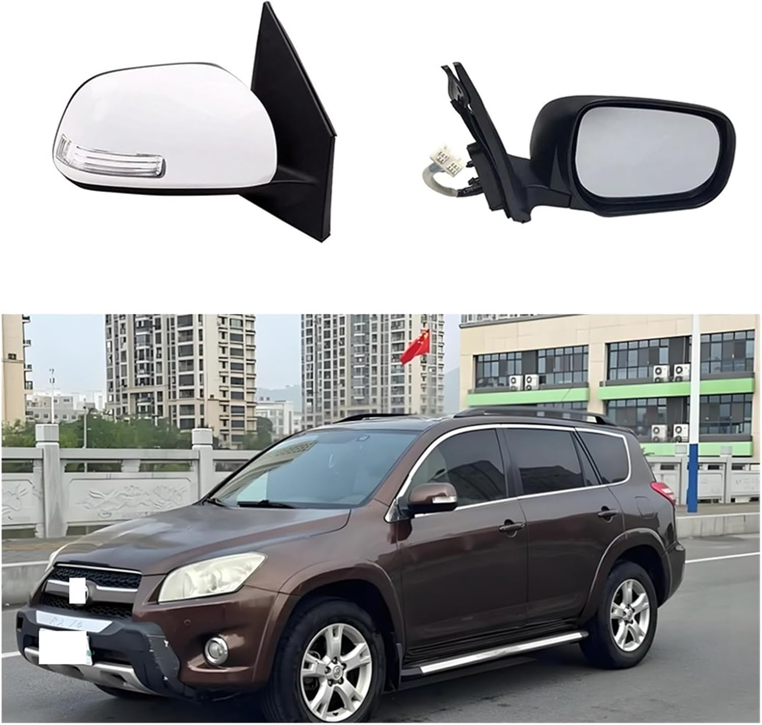 Car Accessories Compatible For Toyota For RAV4 2010 2011 2012 2013 Auto Outside Door Rearview Mirror Assembly 7/9PIN(9pin Left Brown) (7pin Left Black)