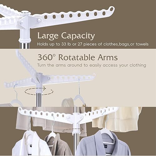 Miniatura 5 de Beaudaily Tendedero de secado de ropa, plegable de 74.8 pulgadas, estante de secado de ropa interior de 2 niveles con brazos giratorios, acero