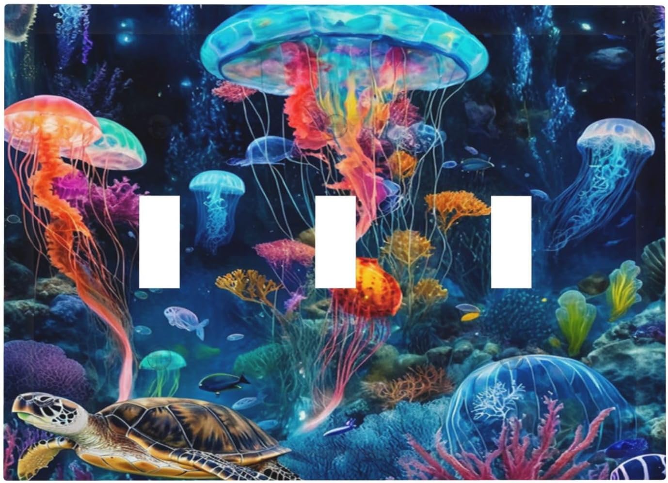 Spshian Light Switch Cover Blacklight Jellyfish Sea Turtle Fantasy