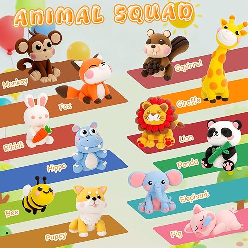 Miniatura 2 de Kits de arcilla de secado al aire para niños, arcilla para modelar, 12 animales, arcilla para moldear, ultraligera y suave, segura y antiadherente,