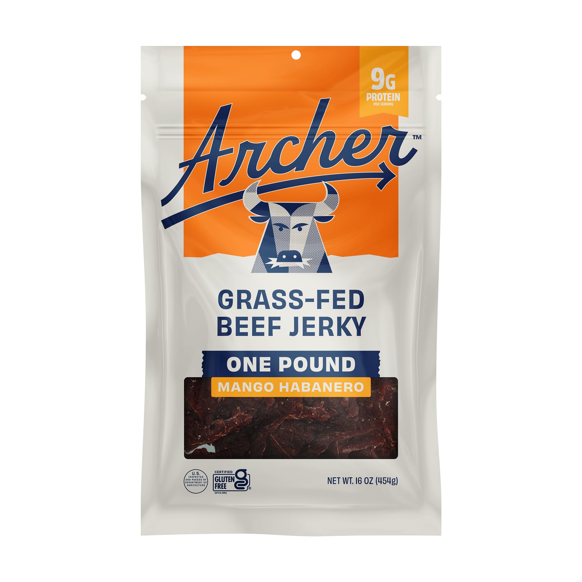 Archer Jerky Grass-Fed Beef Jerky - Beef Snack Pack, Individual Bulk Protein Snack Pack, Natural Ingredients, Gluten Free, Paleo - Mango Habanero, 16 oz