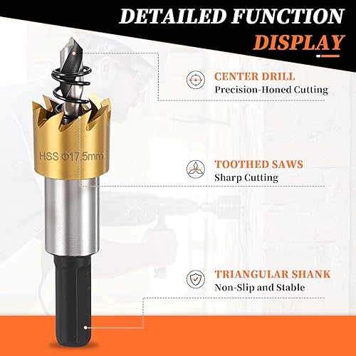 Miniatura 3 de METALLIXITY Kit de sierra perforadora de 0.689 in (1116 pulgadas), cortador de agujeros de acero de alta velocidad M35 con broca central, llave