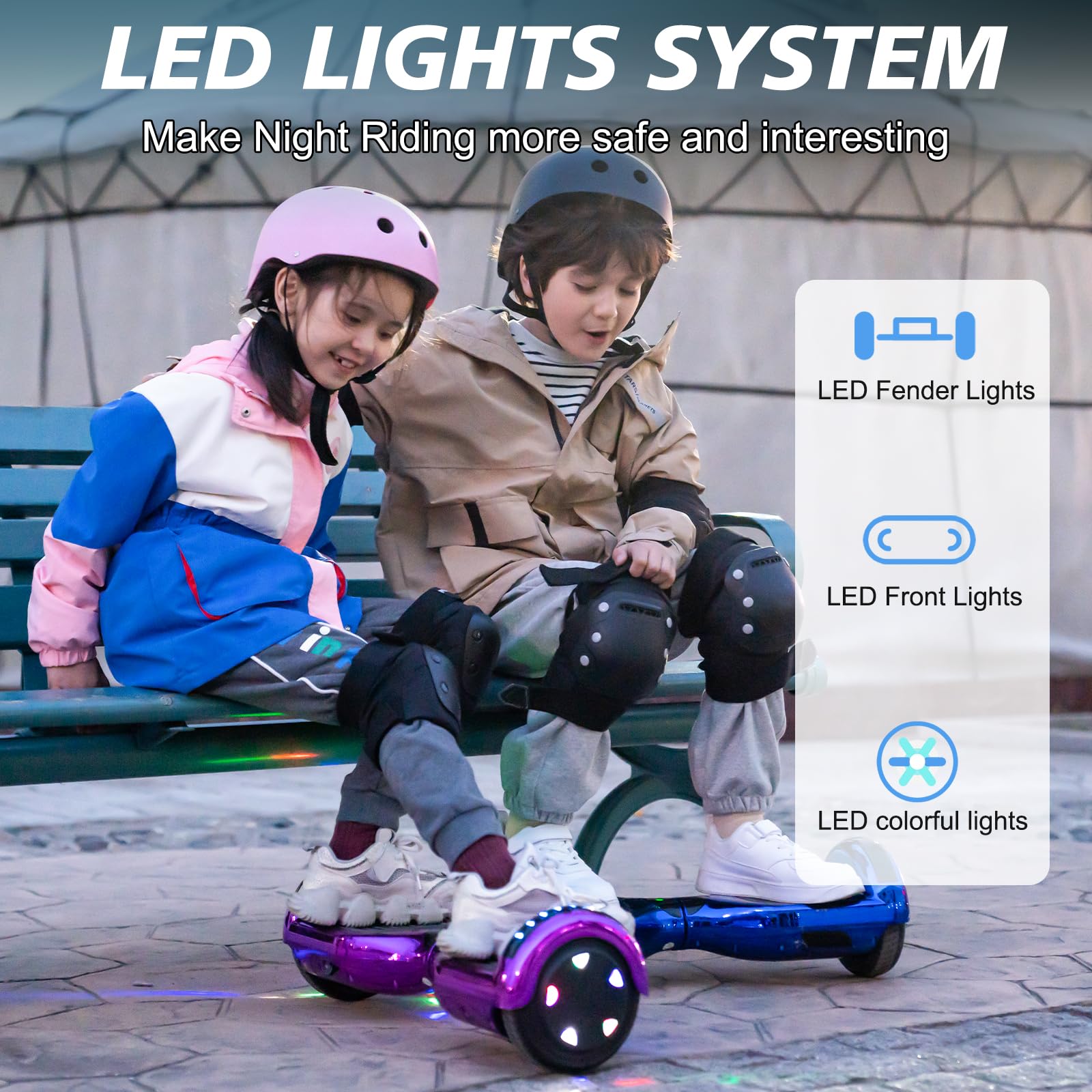 RCB Hoverboards 6,5 Zoll Skateboard Kinder und Jugendliche Hoverboards mit Bluetooth - Led Licht Segway mit Leistungsstarkem Motor Geschenk für Kinder