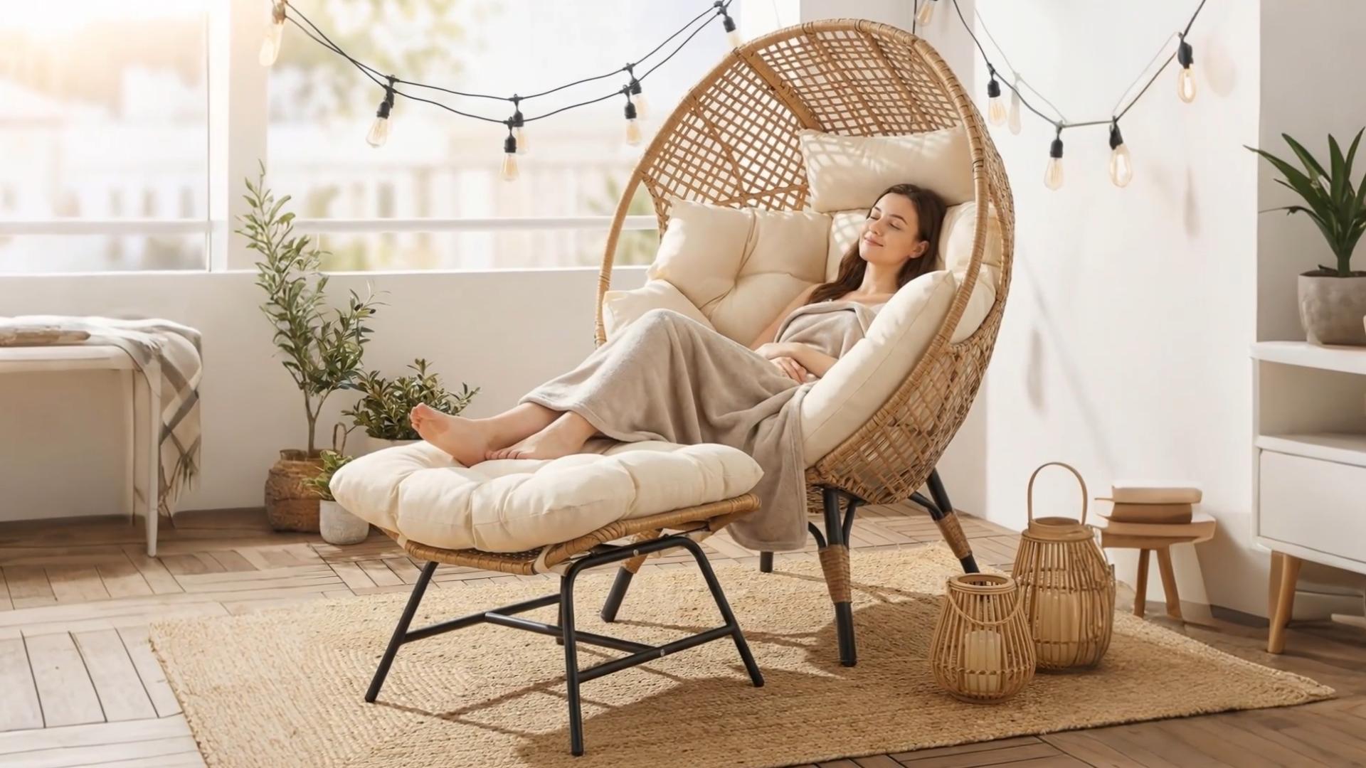 Amazon.com : NICESOUL Indoor Outdoor Egg Chair with Ottoman, Comfy