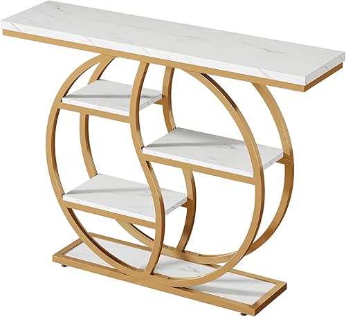 Tribesigns Mesa consola industrial de 47.24 pulgadas, mesa de entrada de 5 niveles con patas ajustables, mesa de sofá larga estrecha con estantes de