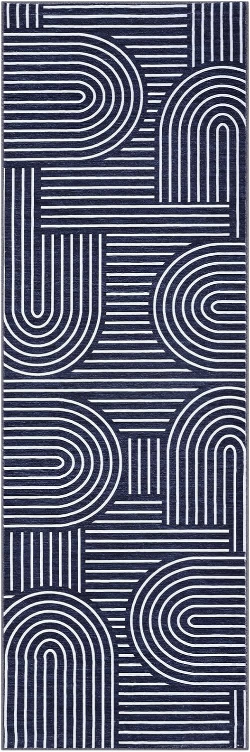 GarveeHome Washable Abstract Rug Runners 2x6 Non Slip Non Shedding Blue Bathroom Rug Low Pile Soft Bedside Rug Modern Rainbow Runner Rug for Hallway Porch Laundry Room Dining Table Under, Blue