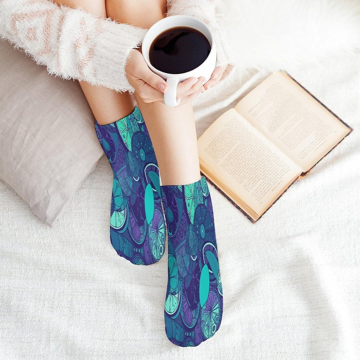 Blue Teal Lemon Ankle Socks for Men Women 5 Pairs | Comfortable Casual Low Cut Socks, Lightweight No Show Breathable Athletic Socks, Soft Mini Crew Socks for All Seasons