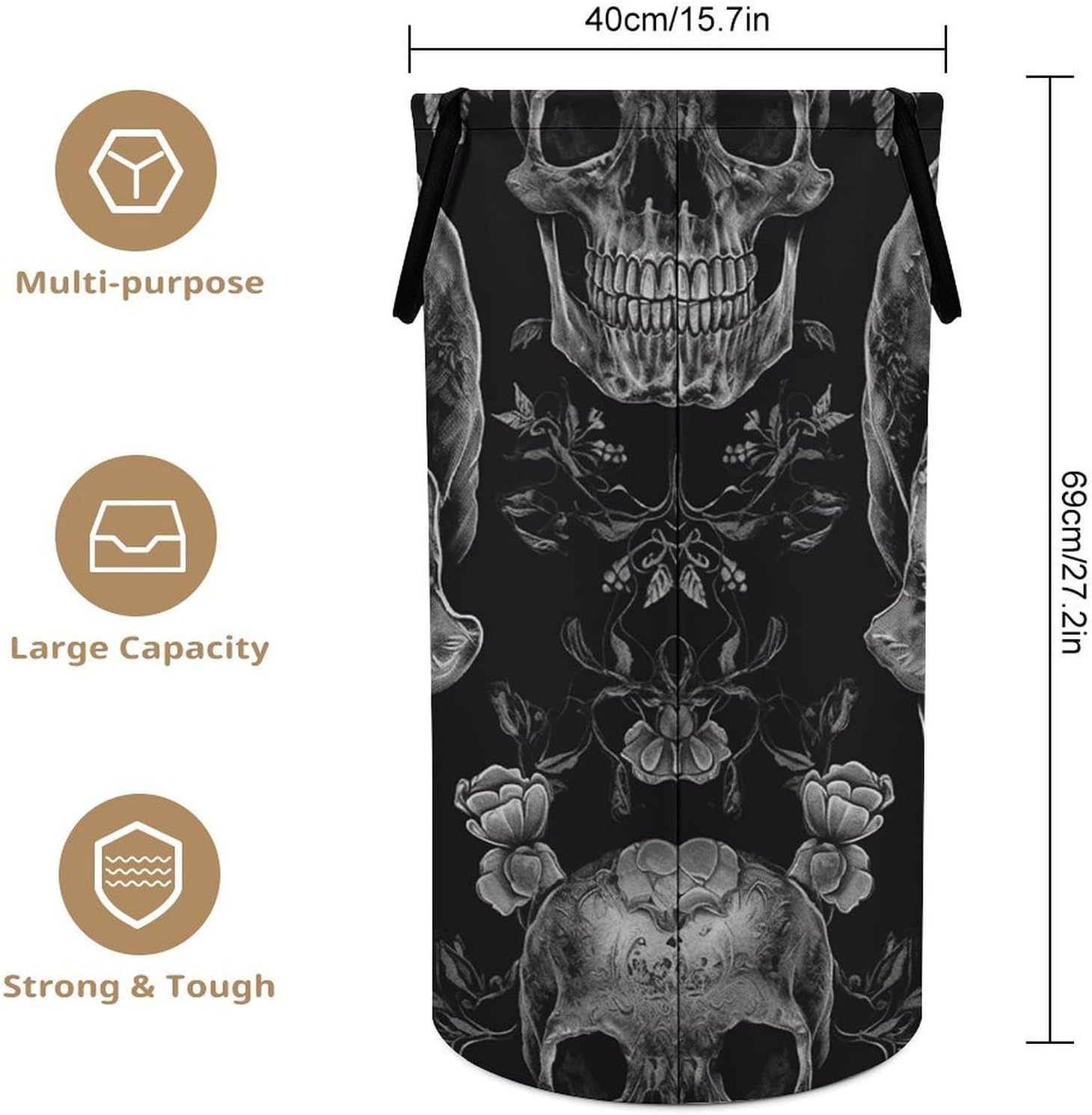 Skull Skeleton Laundry Basket 86L Laundry Hamper | Collapsible Clothes Hamper with Reinforced Handles Waterproof Tall Foldable Dirty Clothes Basket for Hotel, Home, Closet