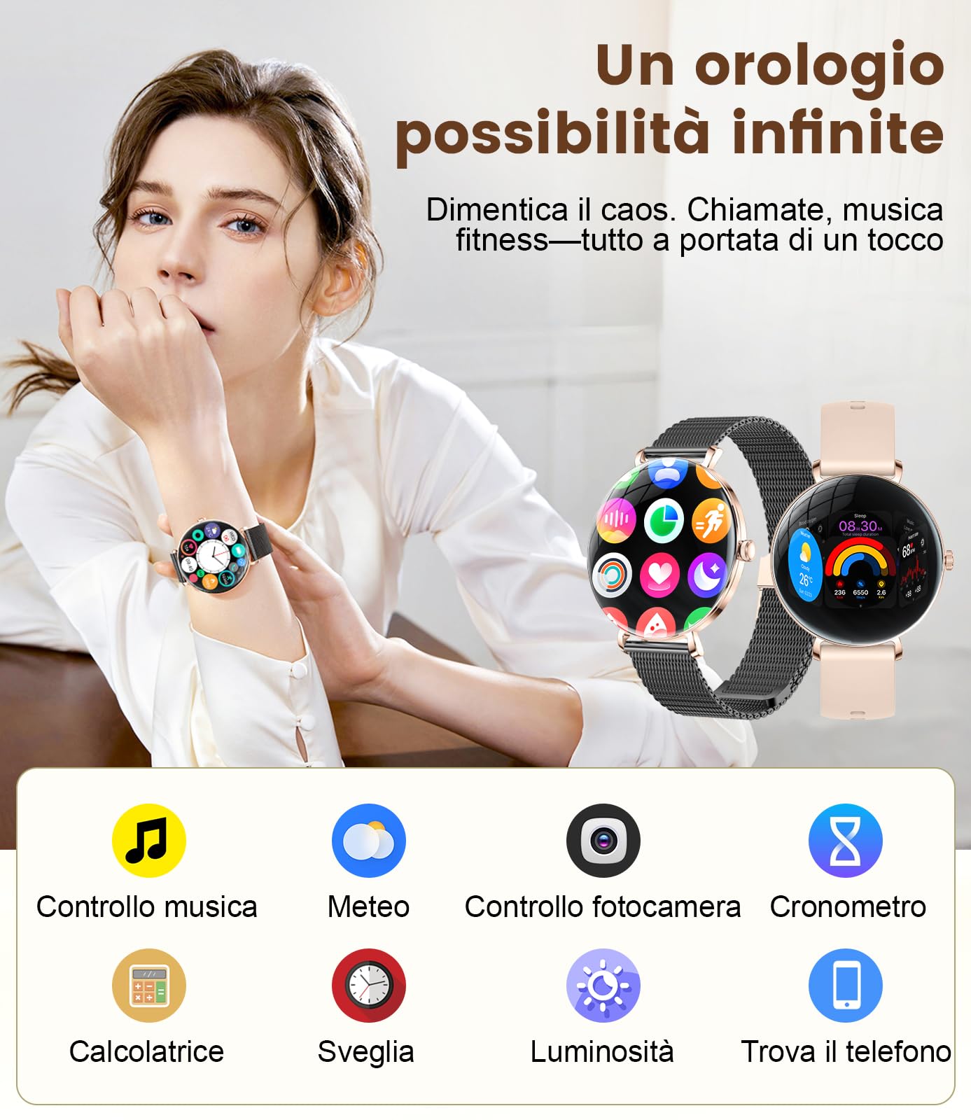 BENYAR SMART Smartwatch Donna con Ultra Sottile 1.43" AMOLED, 110+ Modalità Sportive Orologio Smartwatch con Chiamata Bluetooth/Fisiologia Femminile/IP68 Impermeabile per Android iOS, Nero