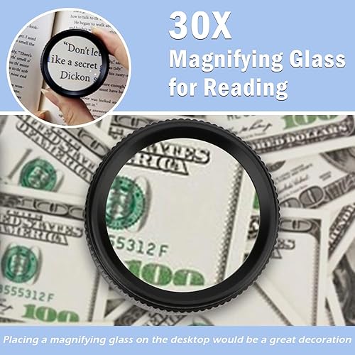 Vista 3 de Rongon Lupa portátil de lectura de bolsillo 30X, lupas ópticas, mini lupa de escritorio, microscopio de bucle, lente de lupa para joyero, sellos